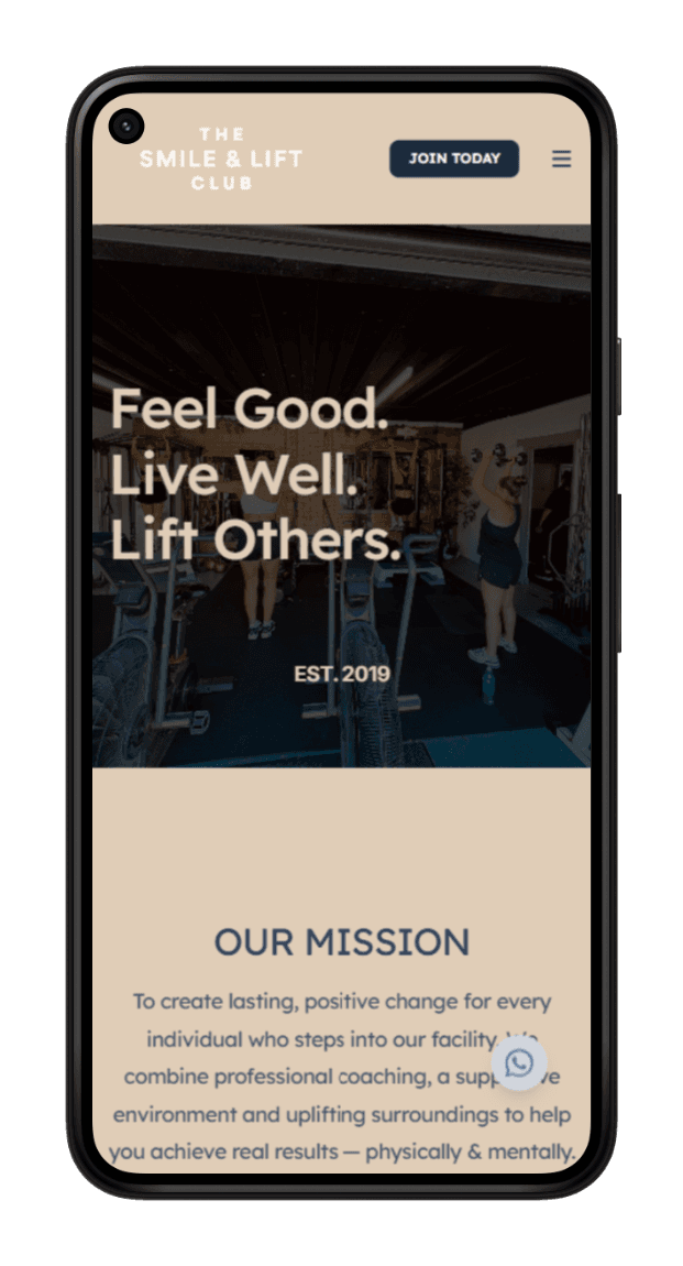 The Smile and Lift Club mobile website mockup